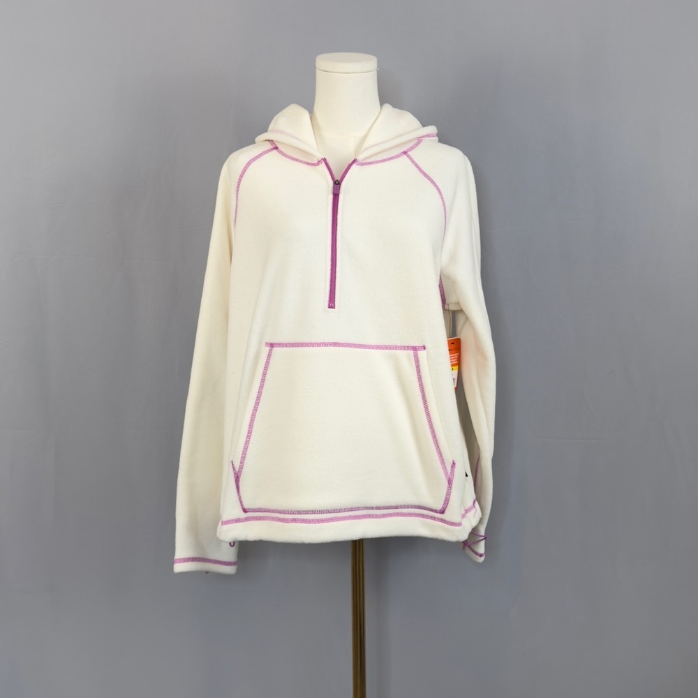 Bass Outdoor Fleece 1/2 Zip Creamy White Hoodie with Pink Details